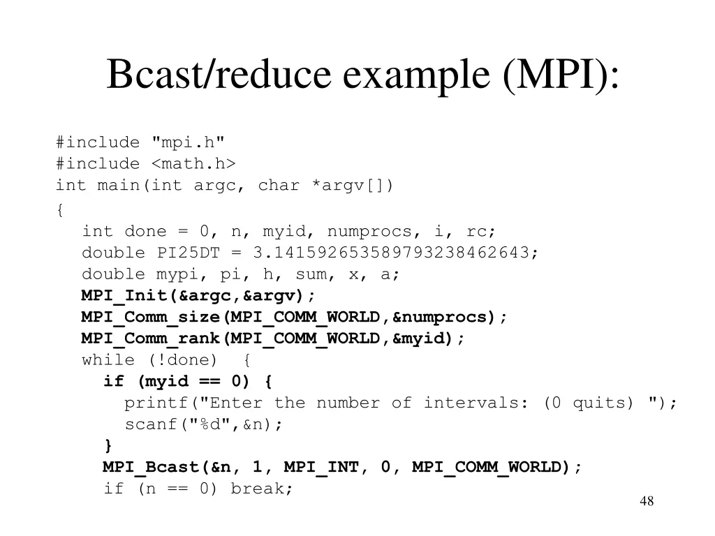 bcast reduce example mpi