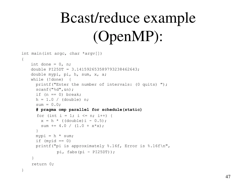 bcast reduce example openmp