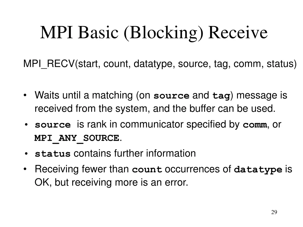 mpi basic blocking receive