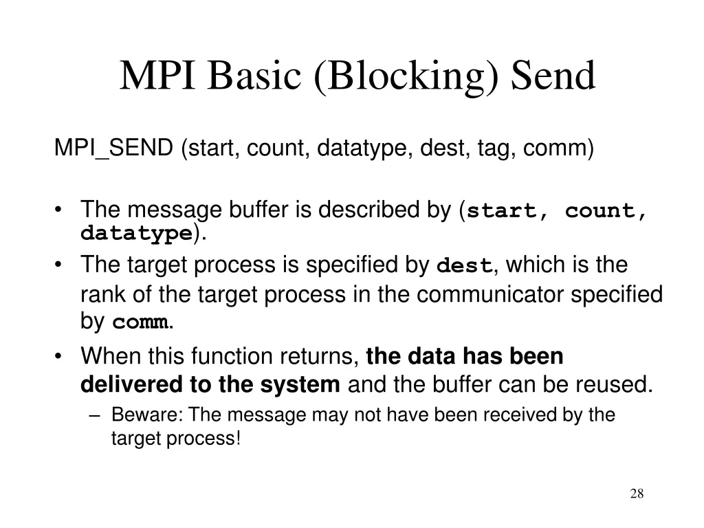 mpi basic blocking send