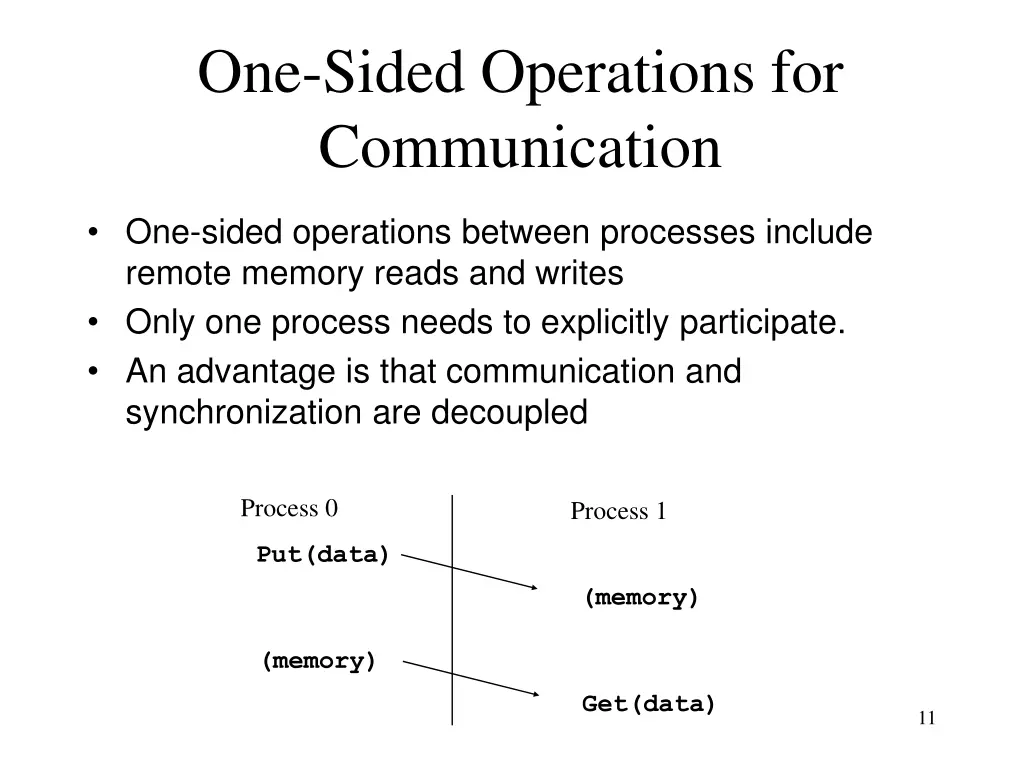 one sided operations for communication