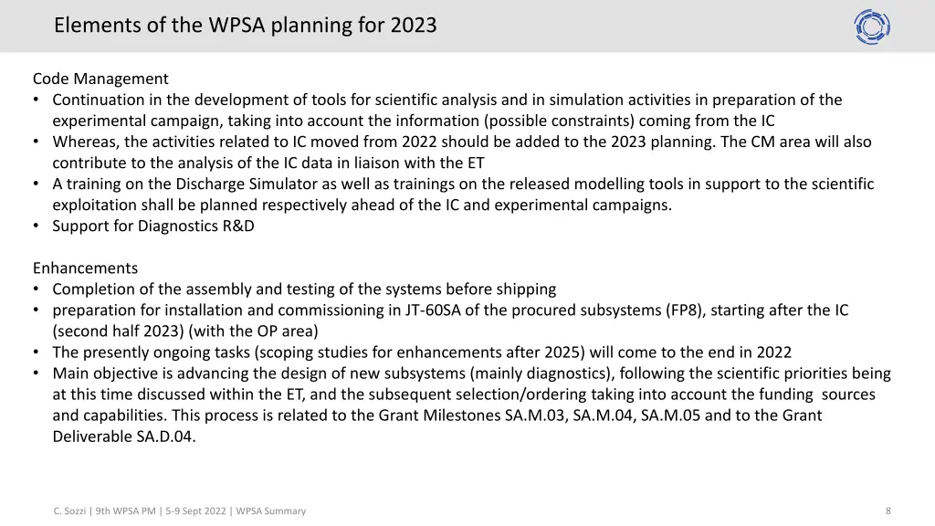 elements of the wpsa planning for 2023