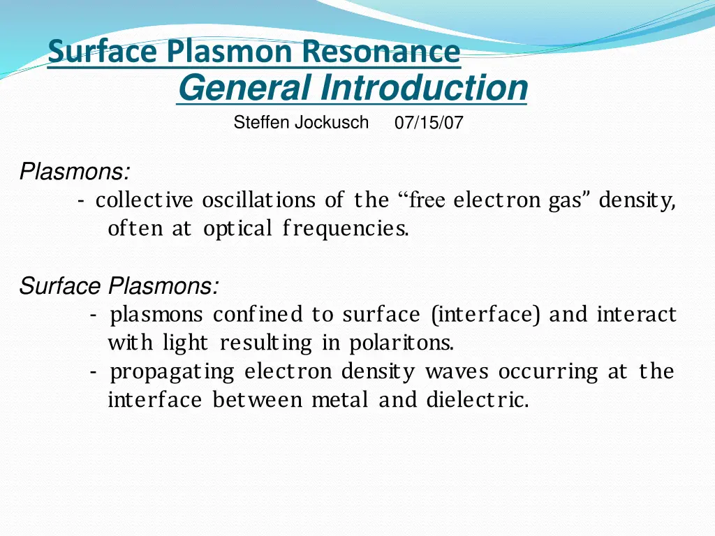 surface plasmon resonance general introduction 1