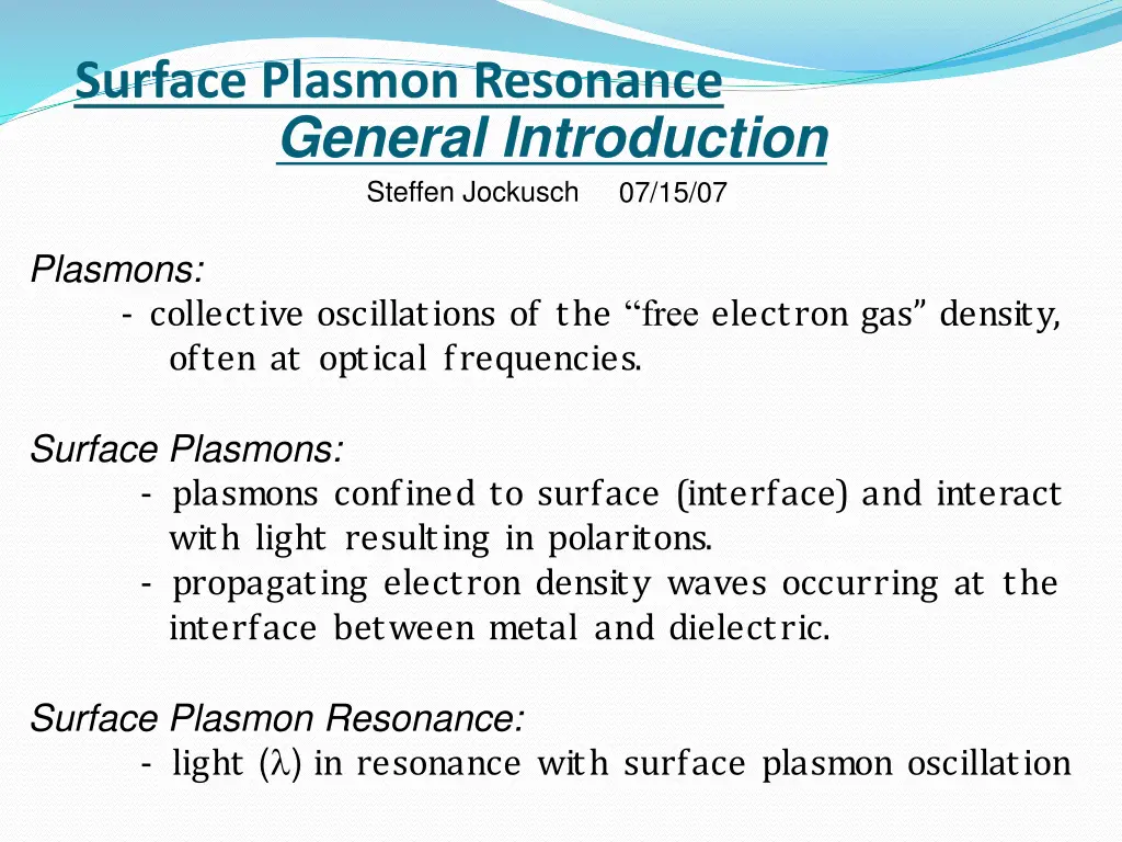 surface plasmon resonance general introduction 2