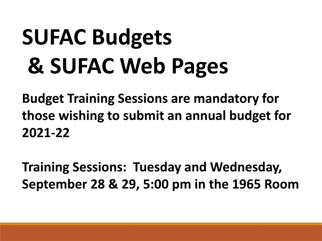 sufac budgets sufac web pages budget training