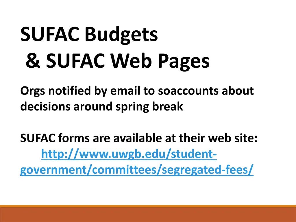 sufac budgets sufac web pages orgs notified