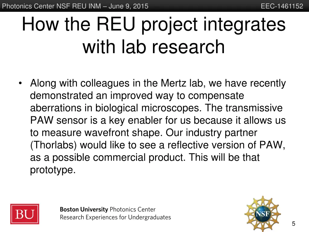 photonics center nsf reu inm june 9 2015 3