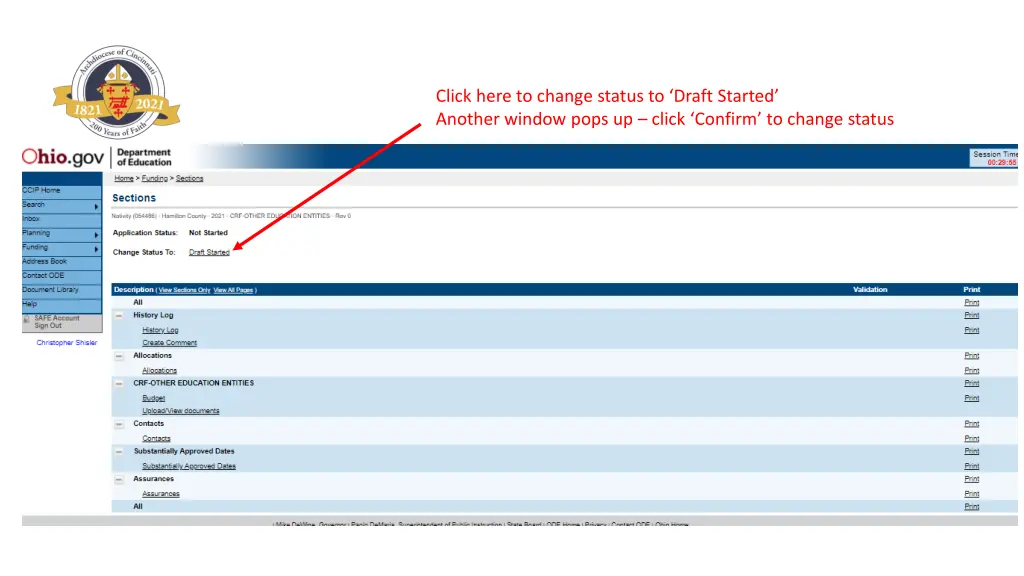 click here to change status to draft started