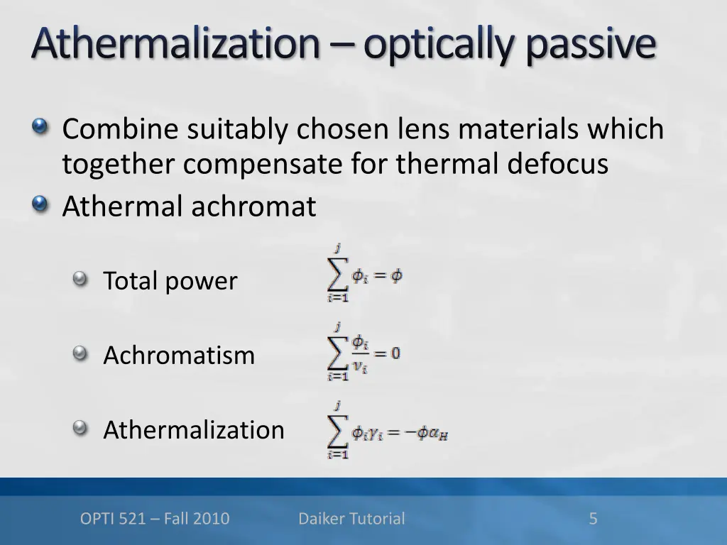 athermalization optically passive