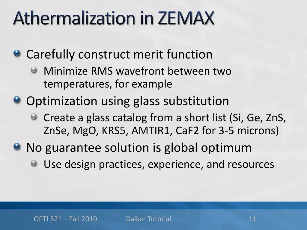 athermalizationin zemax
