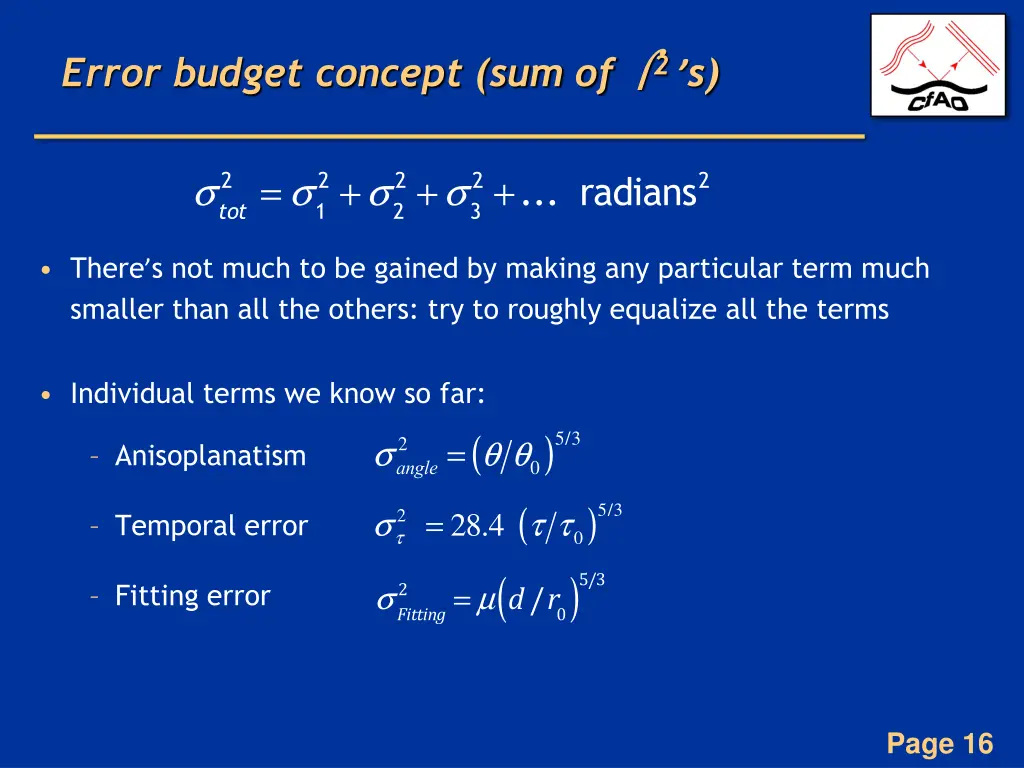 error budget concept sum of 2 s