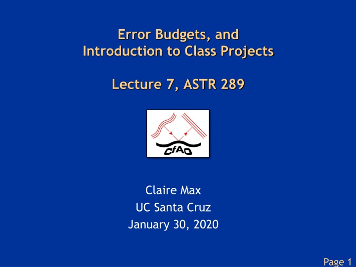 error budgets and introduction to class projects