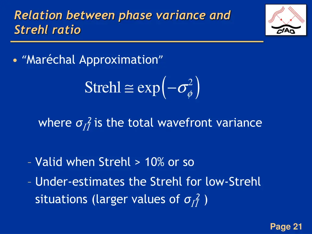 relation between phase variance and strehl ratio
