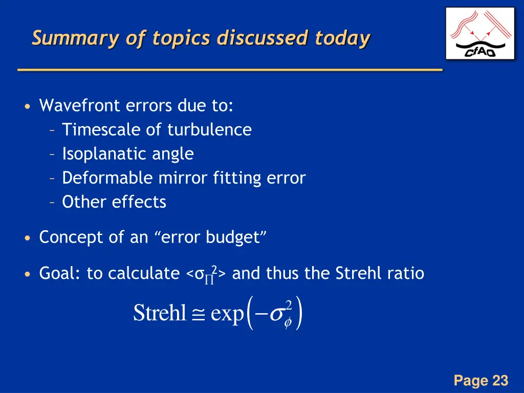 summary of topics discussed today