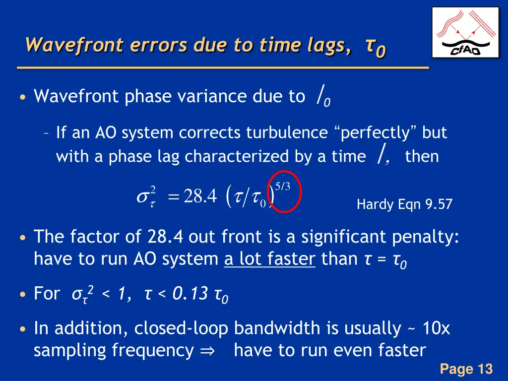 wavefront errors due to time lags 0
