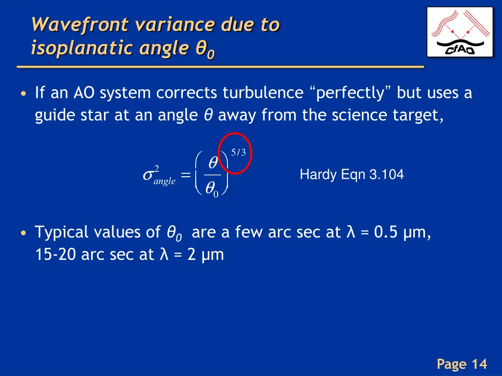 wavefront variance due to isoplanatic angle 0