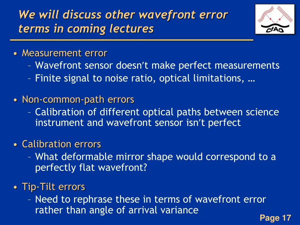 we will discuss other wavefront error terms