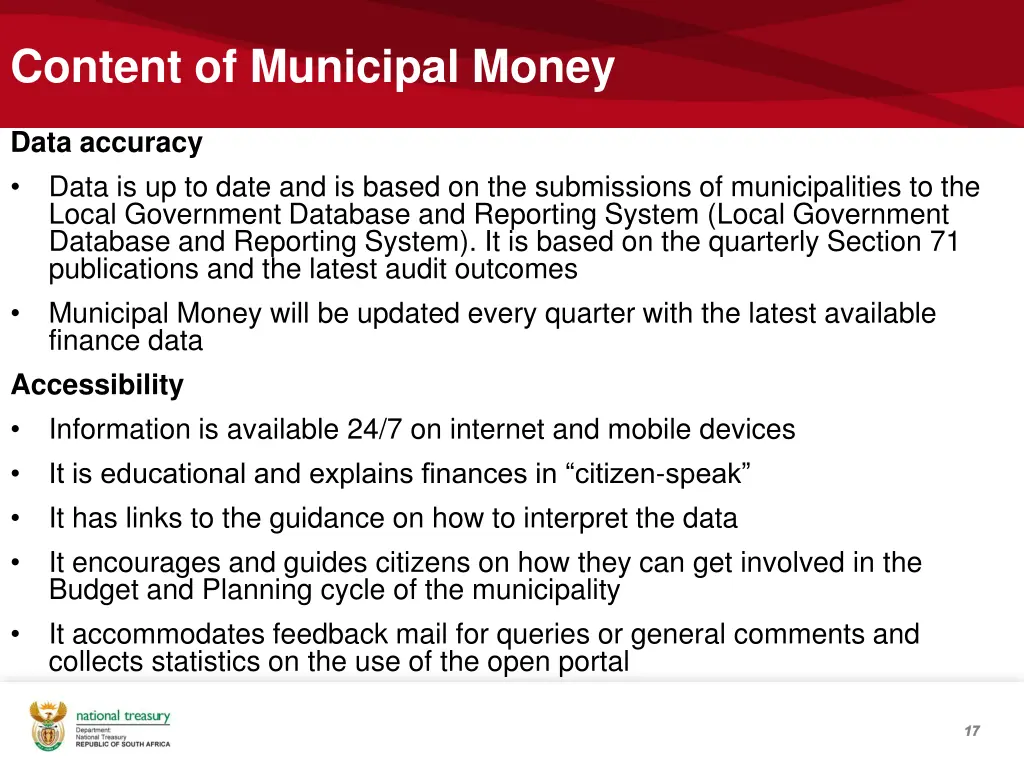 content of municipal money