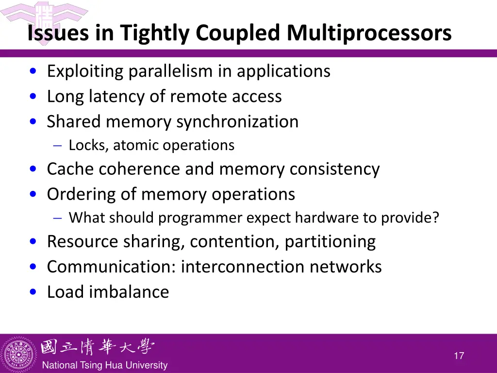 issues in tightly coupled multiprocessors