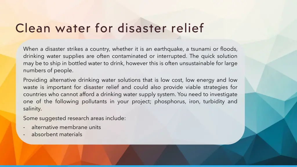 clean water for disaster relief