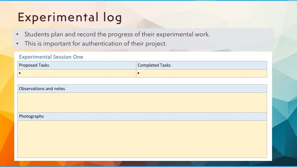 experimental log