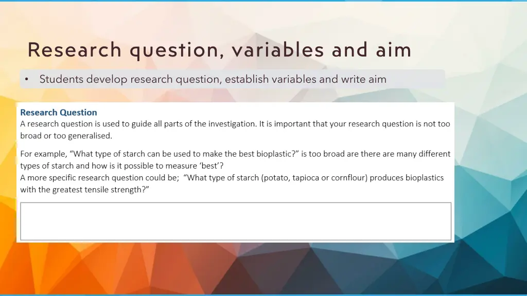 research question variables and aim