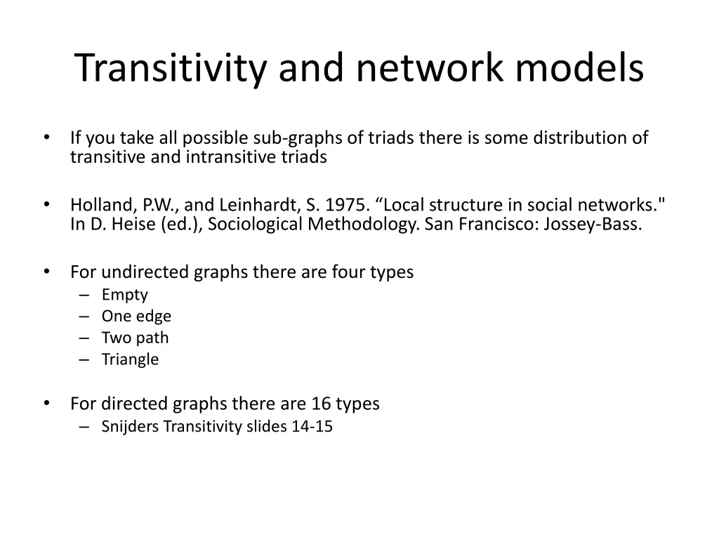 transitivity and network models