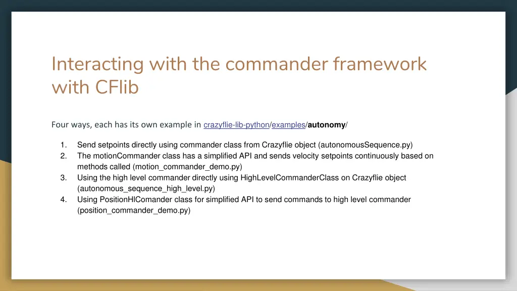 interacting with the commander framework with
