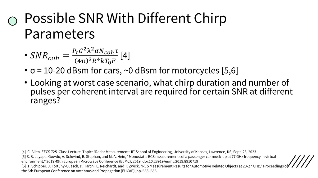possible snr with different chirp parameters