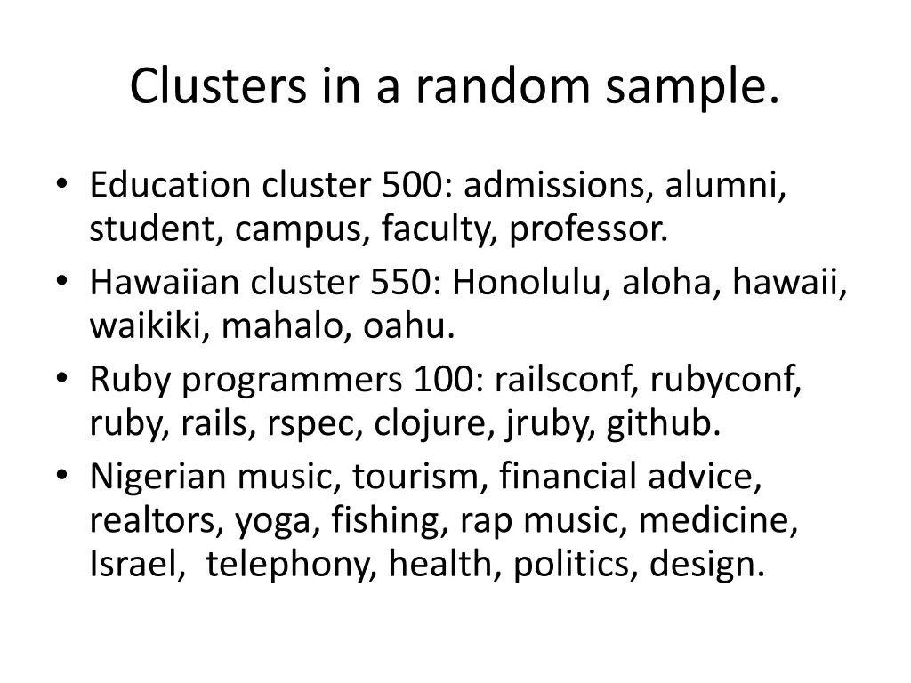 clusters in a random sample