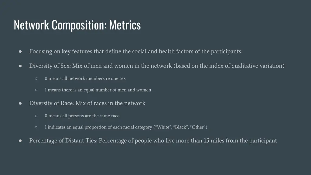 network composition metrics