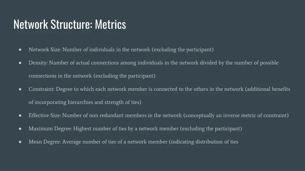 network structure metrics
