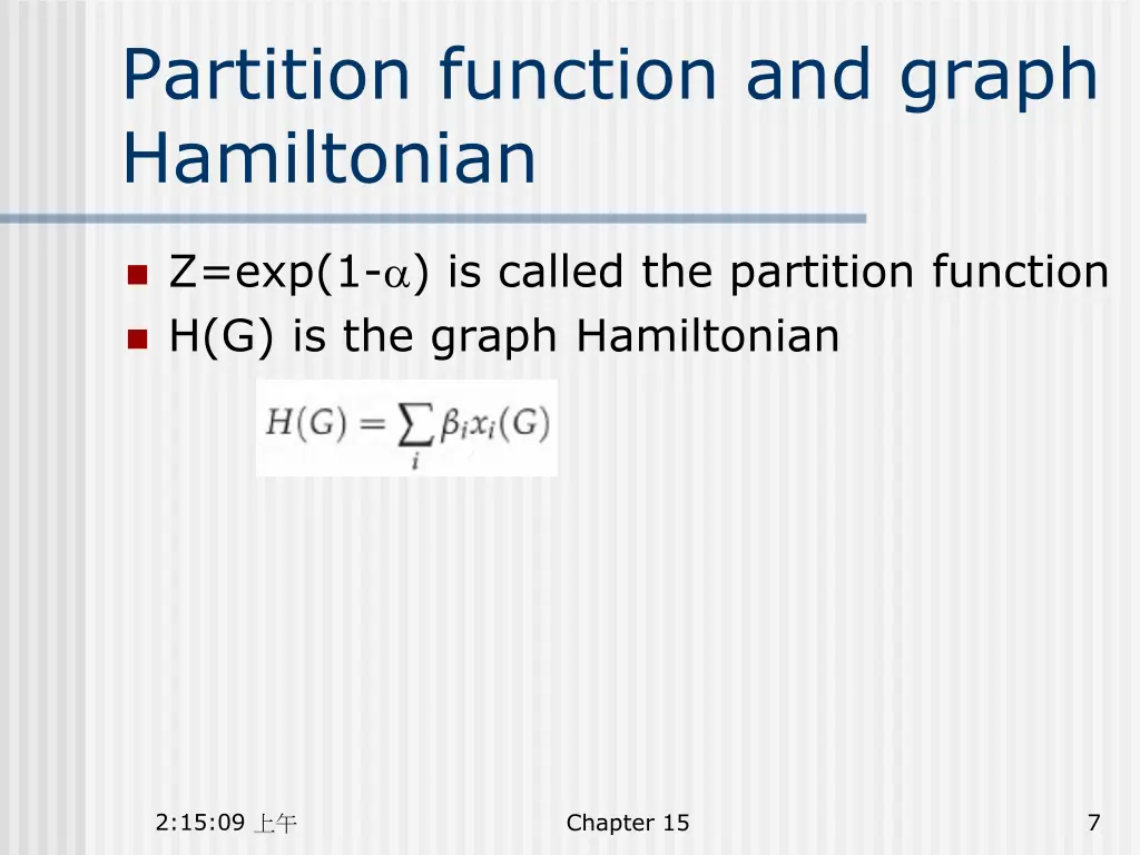 partition function and graph hamiltonian