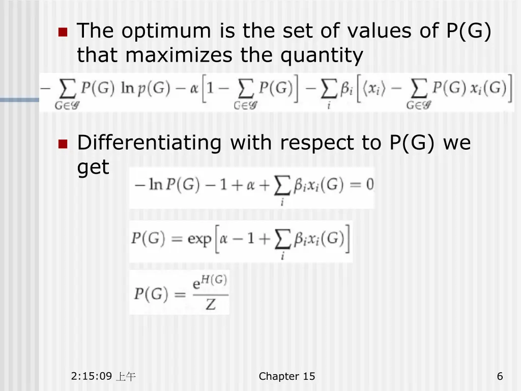 the optimum is the set of values of p g that