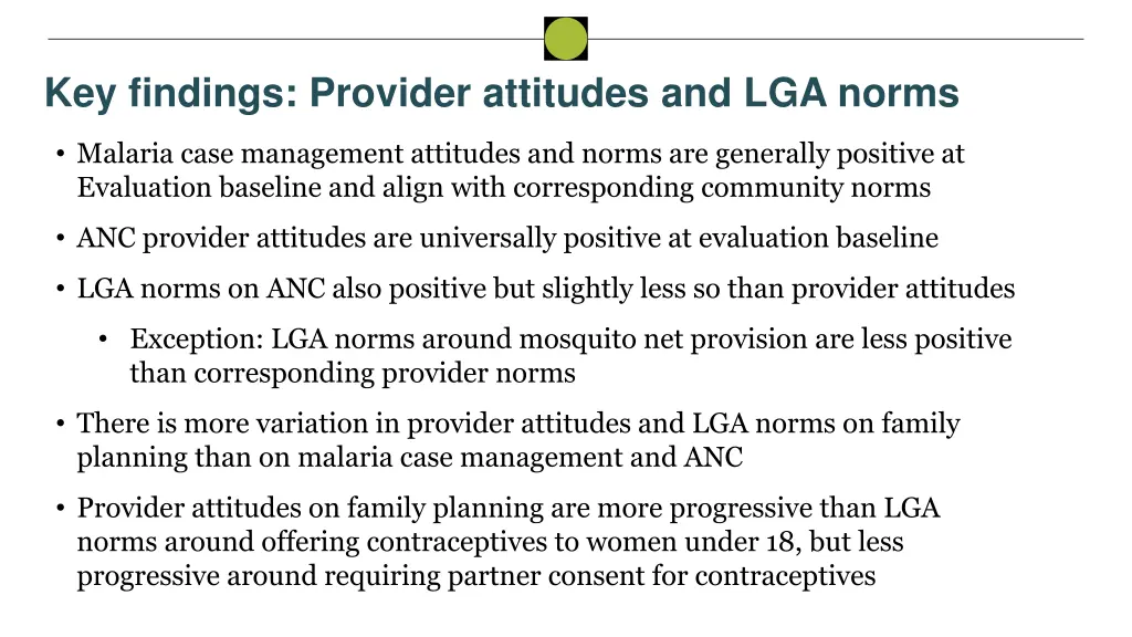 key findings provider attitudes and lga norms