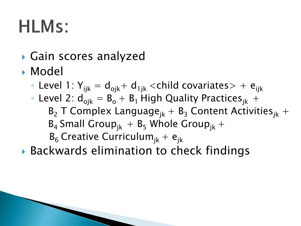 gain scores analyzed model level
