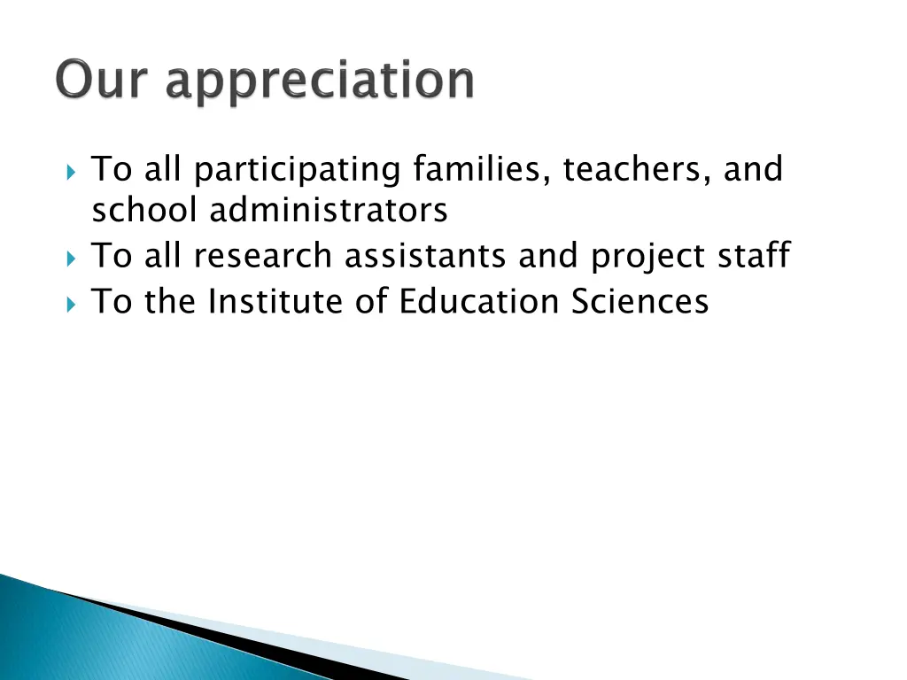 to all participating families teachers and school