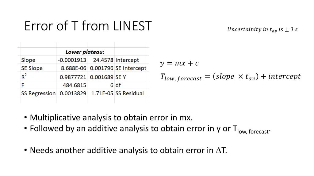 error of t from linest
