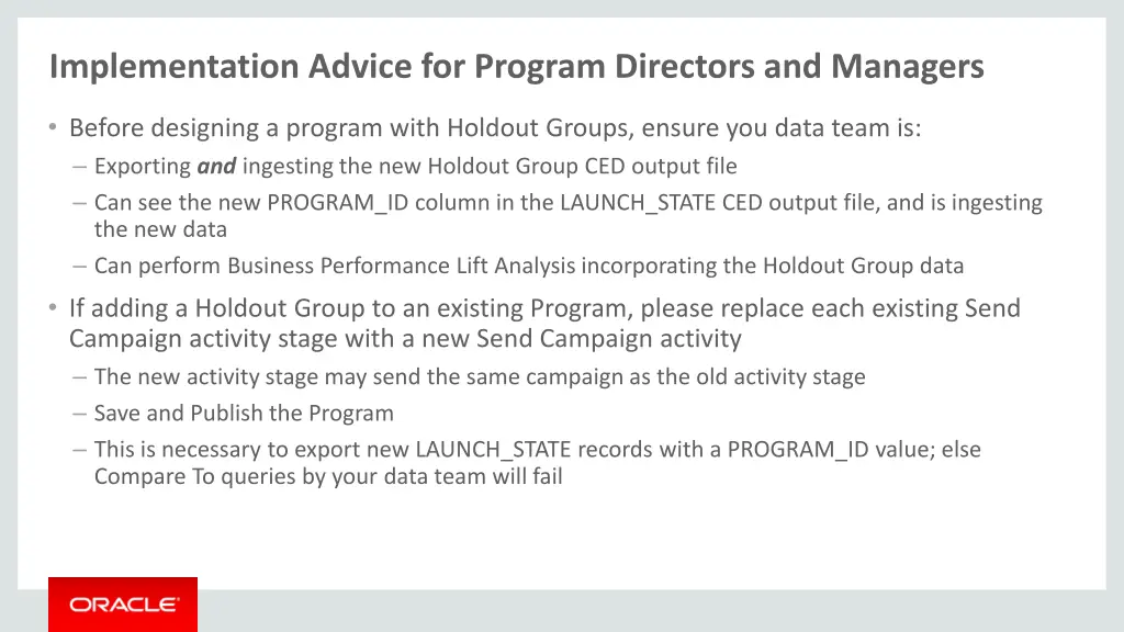 implementation advice for program directors