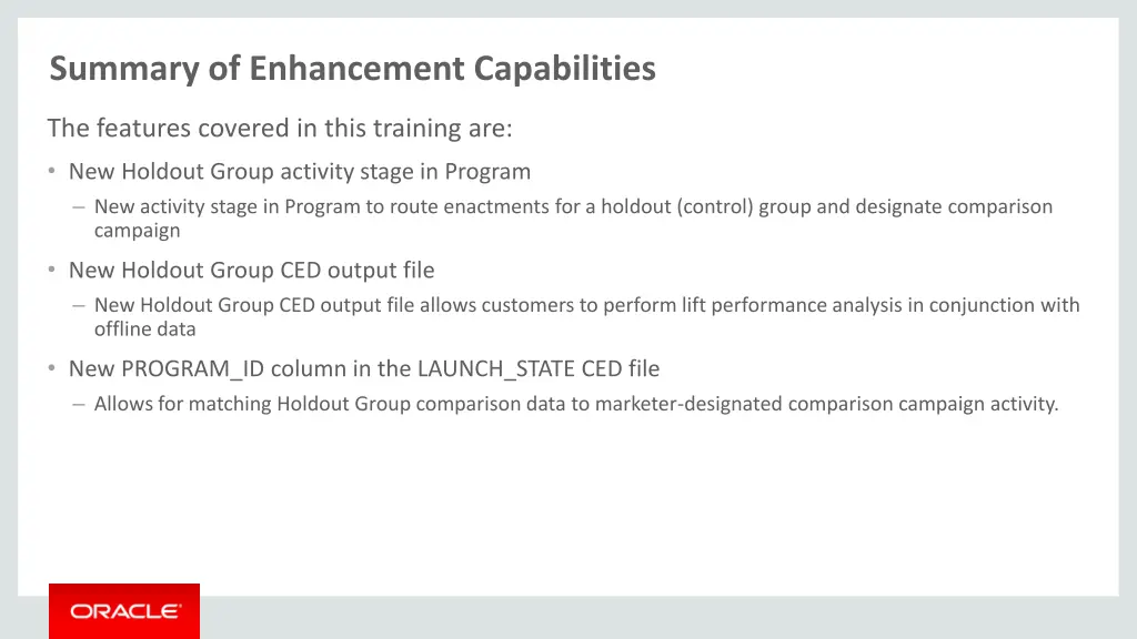 summary of enhancement capabilities