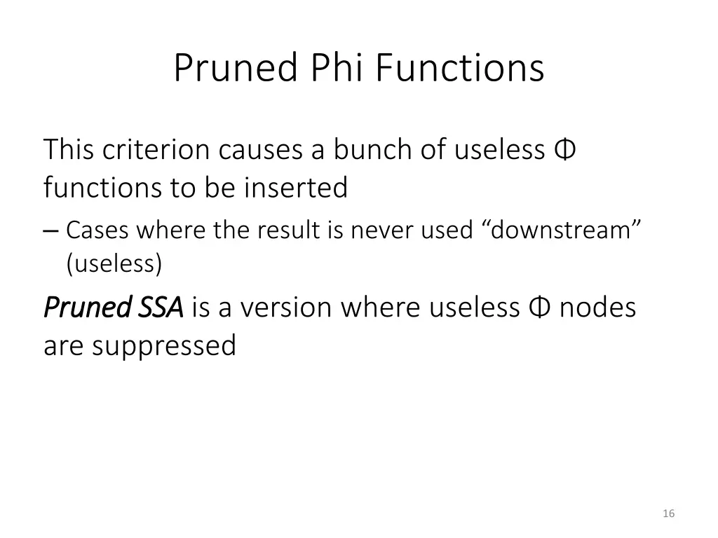pruned phi functions