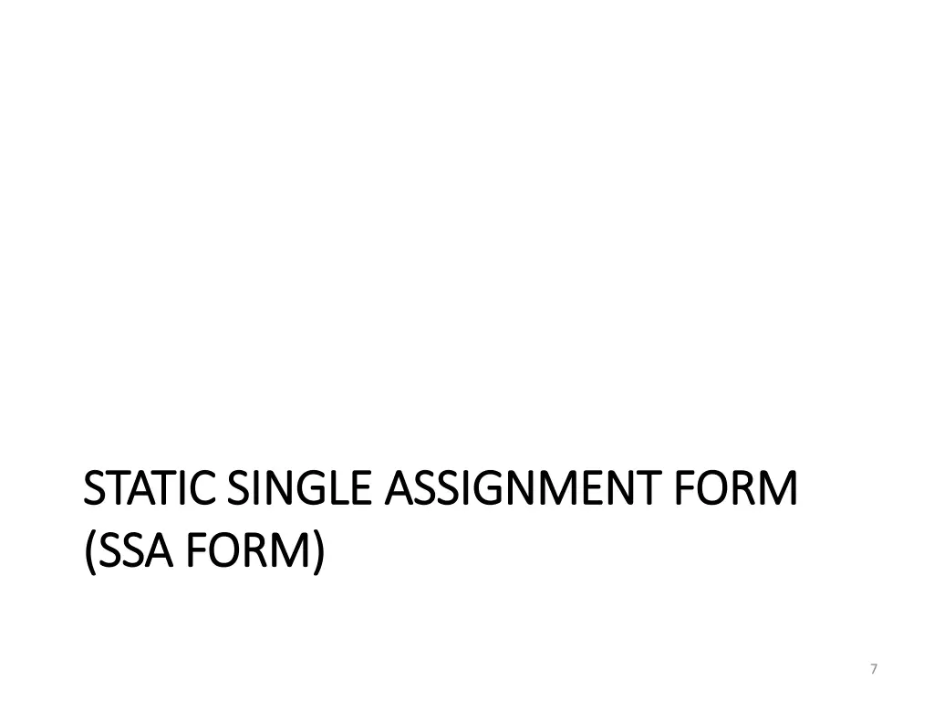 static single assignment form static single