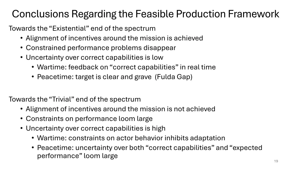 conclusions regarding the feasible production