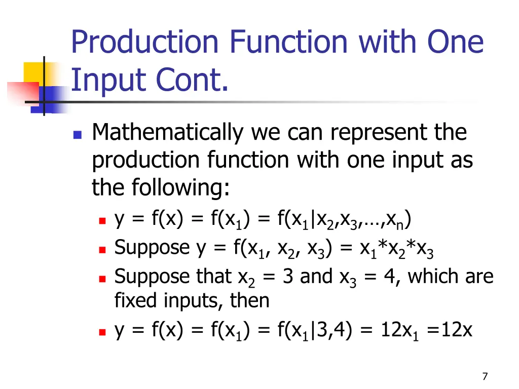 production function with one input cont