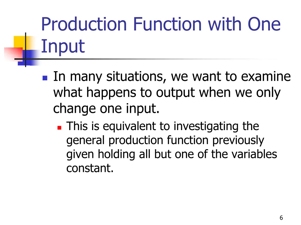 production function with one input