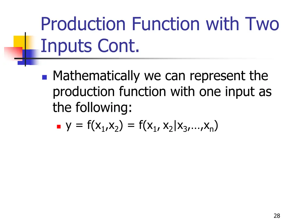 production function with two inputs cont