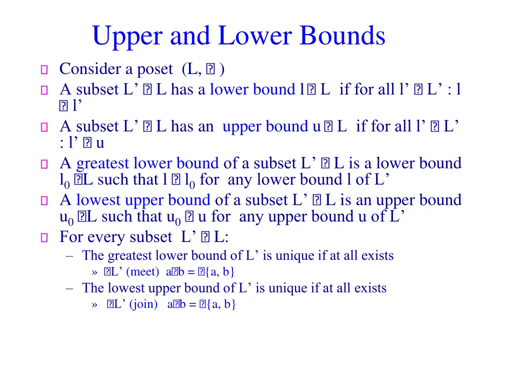 upper and lower bounds consider a poset
