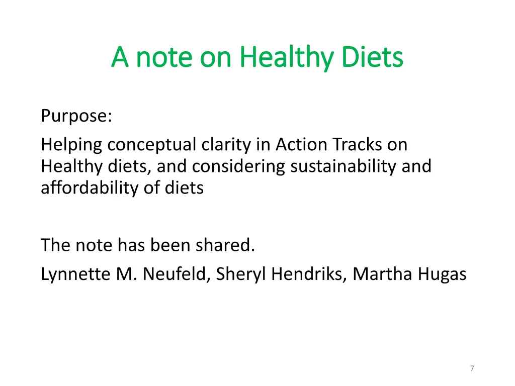 a note on healthy diets a note on healthy diets