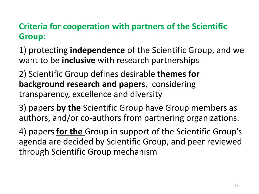 criteria for cooperation with partners