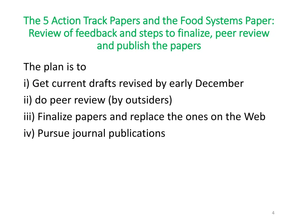 the 5 action track papers and the food systems